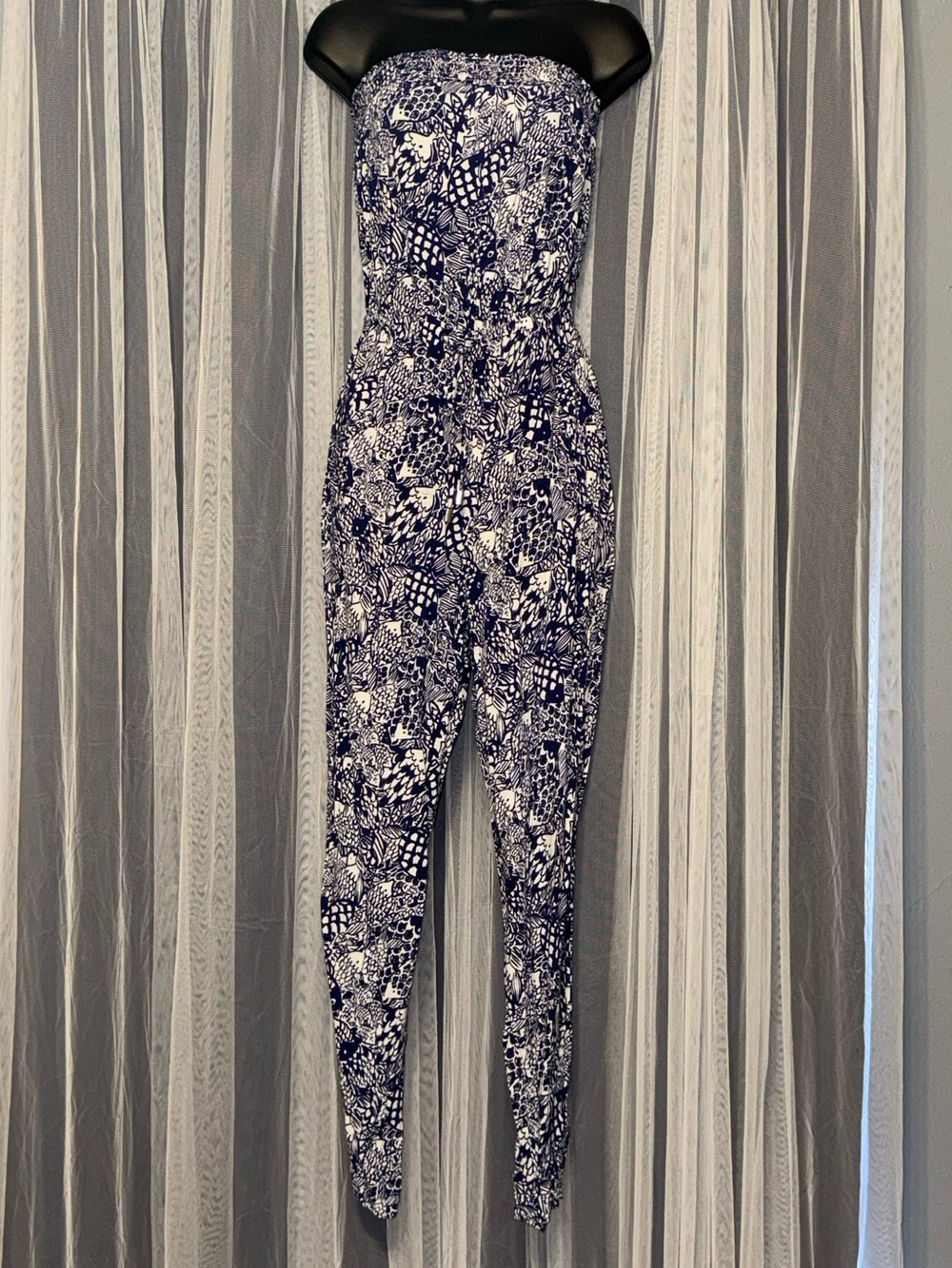 Strapless Lilly for Target Printed Jumpsuit in Navy and White